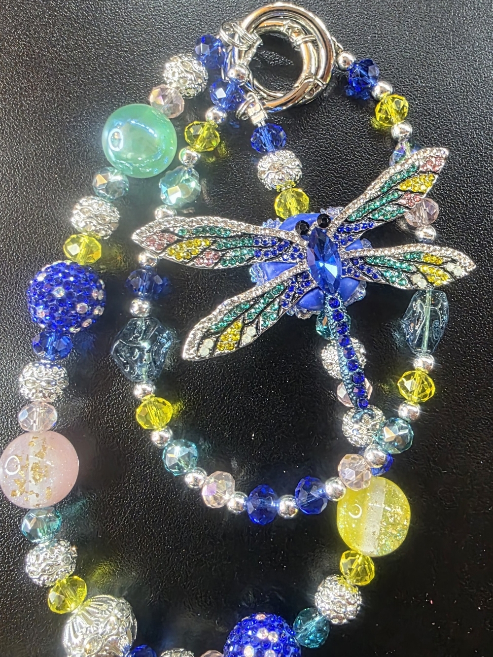 Dragonfly Crystal Beaded Bag Chain - Blue, Green & Yellow